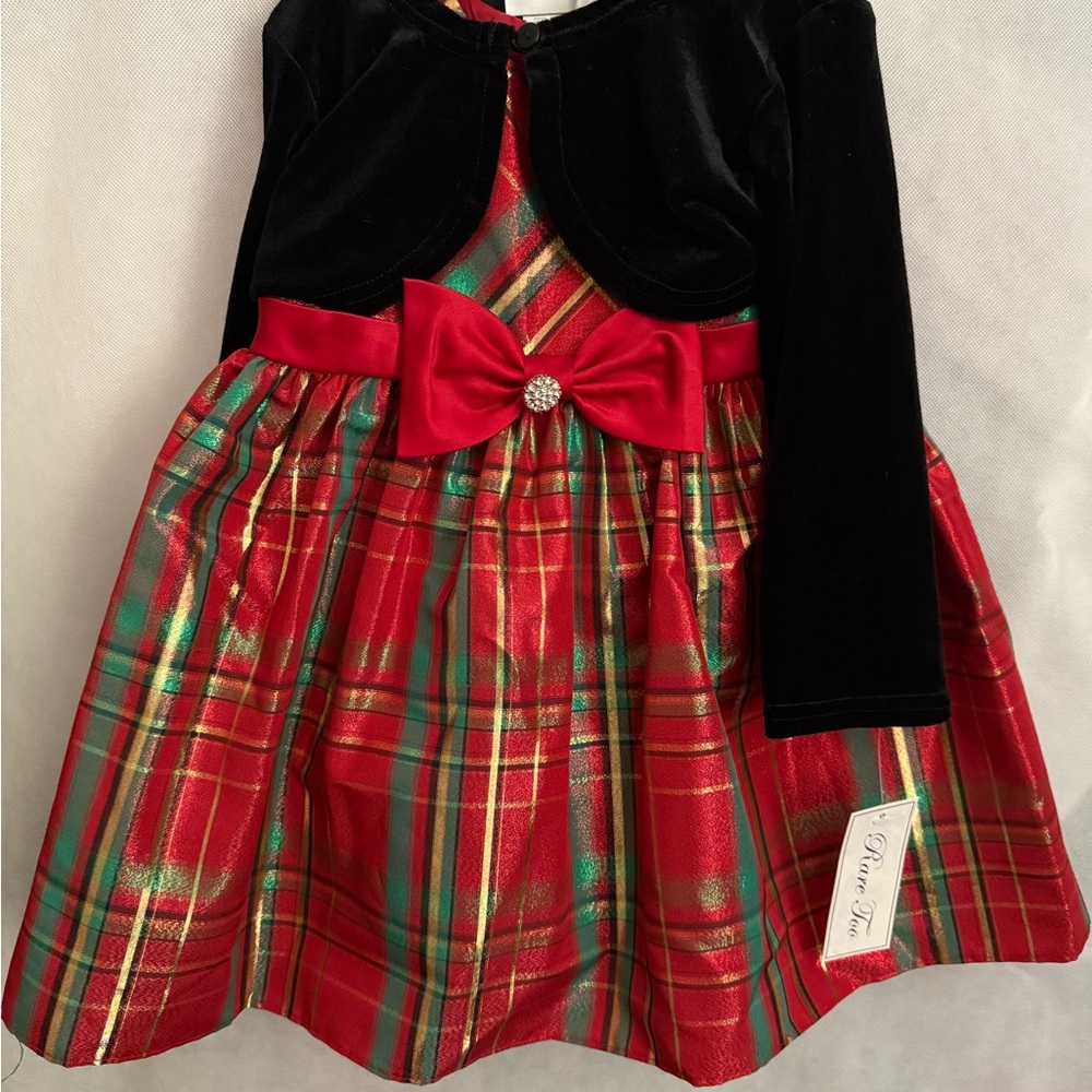 NEW Festive Plaid Dress with Velvet Jacket